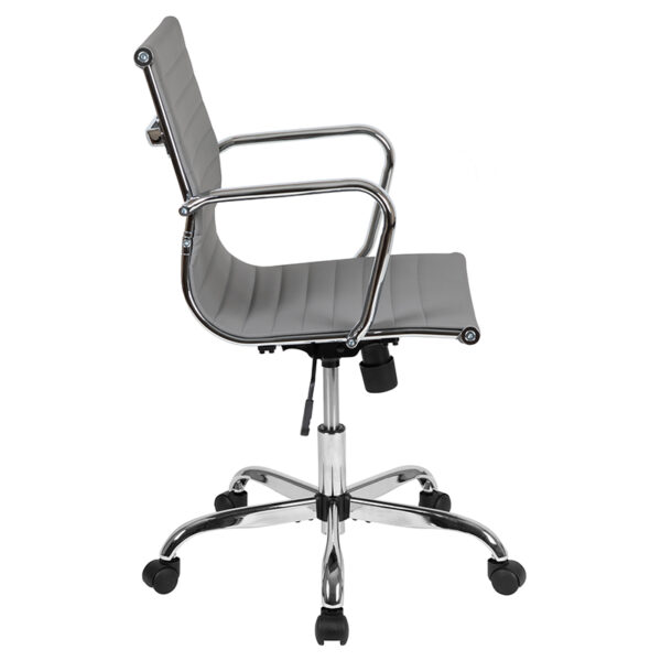 Contemporary Executive Office Chair with Coat Hanger Bar on Back Gray Leather Office Chair