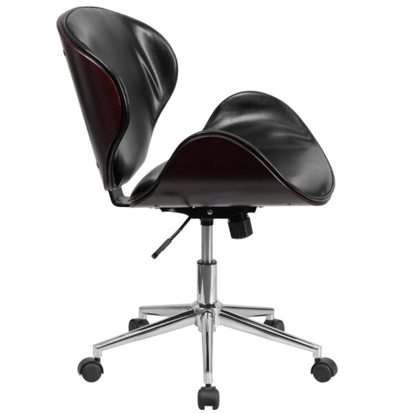 Lowest Price Mid-Back Mahogany Wood Conference Office Chair in Black Leather
