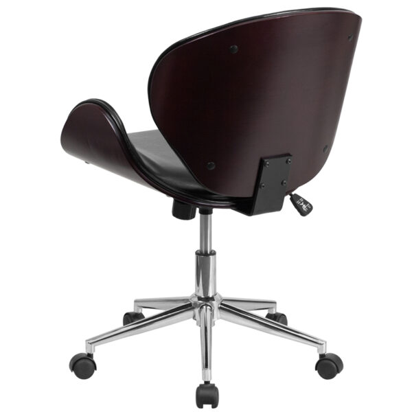Contemporary Wood Office Chair Black/Mahogany Mid-Back Chair