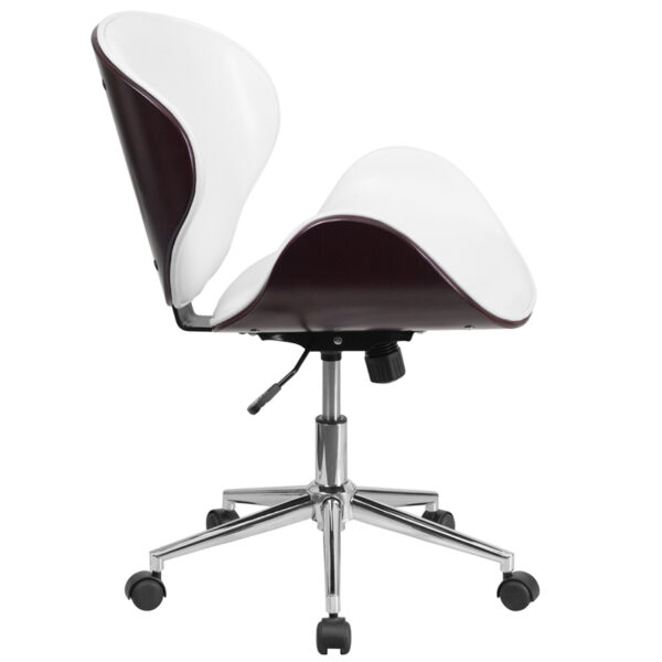 Lowest Price Mid-Back Mahogany Wood Conference Office Chair in White Leather