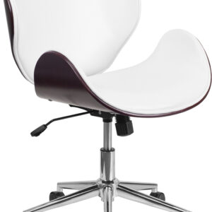 Wholesale Mid-Back Mahogany Wood Conference Office Chair in White Leather