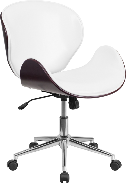 Wholesale Mid-Back Mahogany Wood Conference Office Chair in White Leather