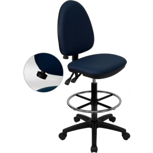 Wholesale Mid-Back Navy Blue Fabric Multifunction Ergonomic Drafting Chair with Adjustable Lumbar Support