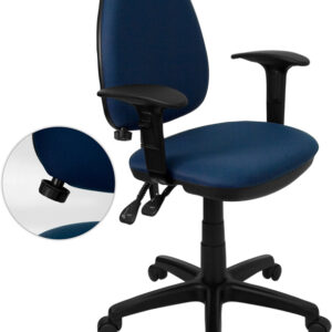 Wholesale Mid-Back Navy Blue Fabric Multifunction Swivel Ergonomic Task Office Chair with Adjustable Lumbar Support & Arms