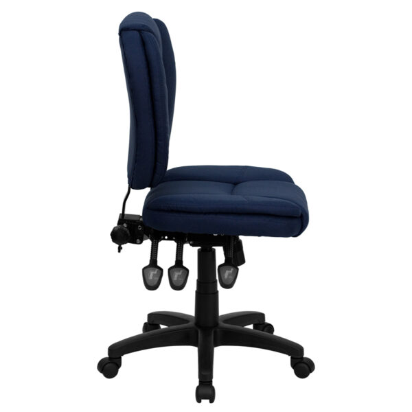 Lowest Price Mid-Back Navy Blue Fabric Multifunction Swivel Ergonomic Task Office Chair with Pillow Top Cushioning