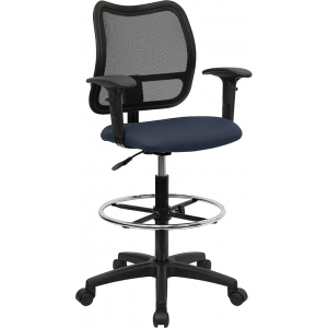 Wholesale Mid-Back Navy Blue Mesh Drafting Chair with Adjustable Arms