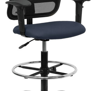 Wholesale Mid-Back Navy Blue Mesh Drafting Chair with Adjustable Arms