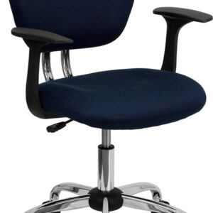 Wholesale Mid-Back Navy Mesh Padded Swivel Task Office Chair with Chrome Base and Arms