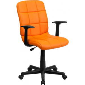 Wholesale Mid-Back Orange Quilted Vinyl Swivel Task Office Chair with Arms