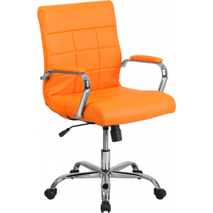 Wholesale Mid-Back Orange Vinyl Executive Swivel Office Chair with Chrome Base and Arms