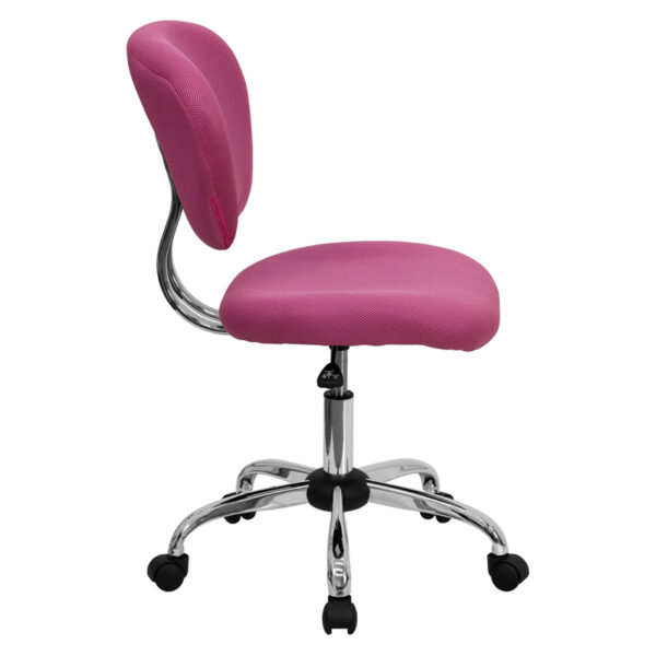Lowest Price Mid-Back Pink Mesh Padded Swivel Task Office Chair with Chrome Base