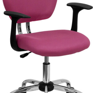 Wholesale Mid-Back Pink Mesh Padded Swivel Task Office Chair with Chrome Base and Arms