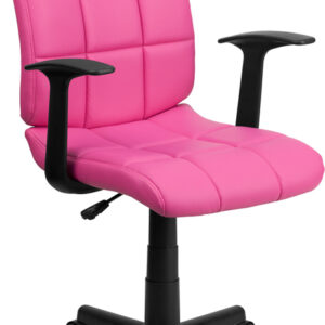 Wholesale Mid-Back Pink Quilted Vinyl Swivel Task Office Chair with Arms