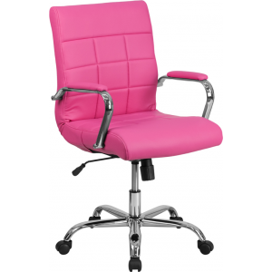 Wholesale Mid-Back Pink Vinyl Executive Swivel Office Chair with Chrome Base and Arms