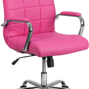Wholesale Mid-Back Pink Vinyl Executive Swivel Office Chair with Chrome Base and Arms