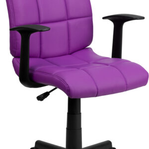 Wholesale Mid-Back Purple Quilted Vinyl Swivel Task Office Chair with Arms