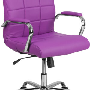 Wholesale Mid-Back Purple Vinyl Executive Swivel Office Chair with Chrome Base and Arms