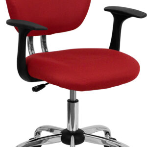 Wholesale Mid-Back Red Mesh Padded Swivel Task Office Chair with Chrome Base and Arms