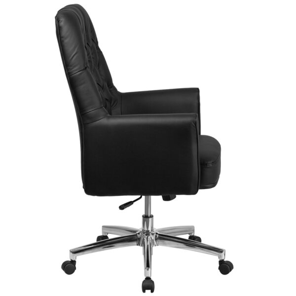 Lowest Price Mid-Back Traditional Tufted Black Leather Executive Swivel Office Chair with Arms