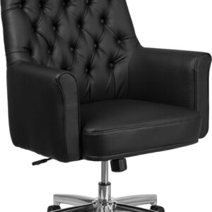 Wholesale Mid-Back Traditional Tufted Black Leather Executive Swivel Office Chair with Arms