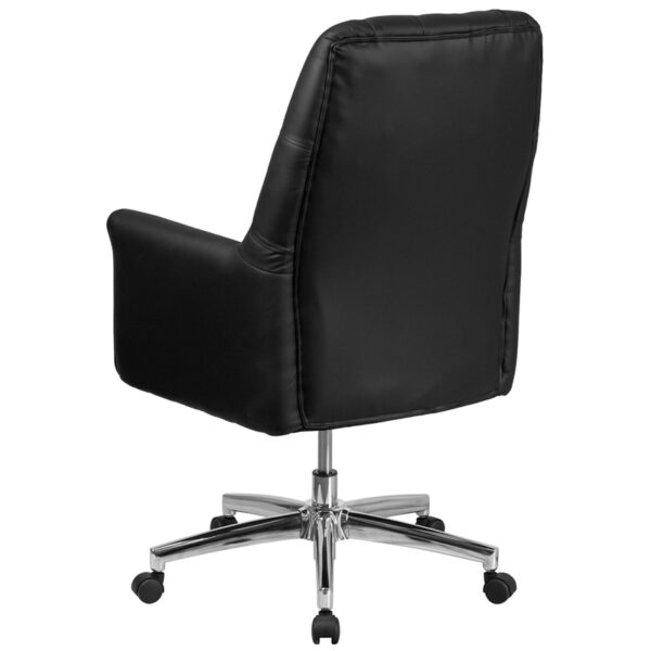 Traditional Office Chair Black Mid-Back Leather Chair