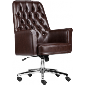 Wholesale Mid-Back Traditional Tufted Brown Leather Executive Swivel Office Chair with Arms