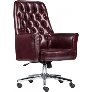 Wholesale Mid-Back Traditional Tufted Burgundy Leather Executive Swivel Office Chair with Arms