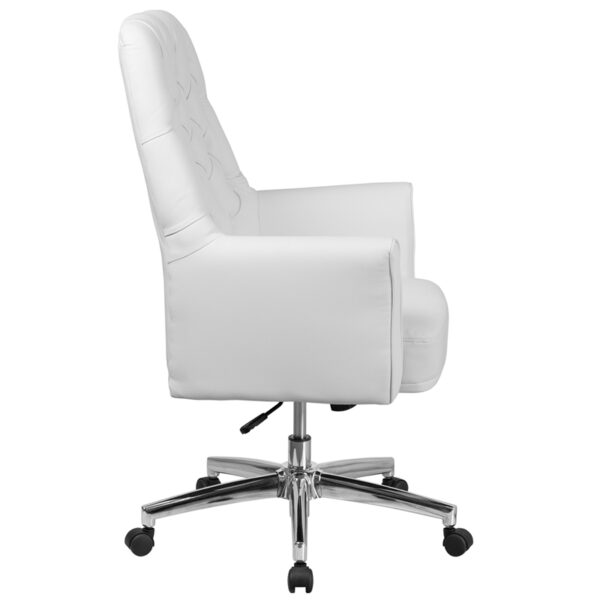 Lowest Price Mid-Back Traditional Tufted White Leather Executive Swivel Office Chair with Arms