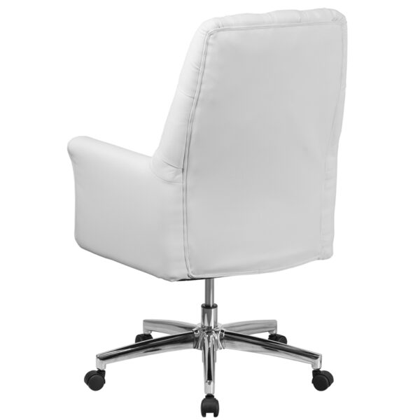 Traditional Office Chair White Mid-Back Leather Chair