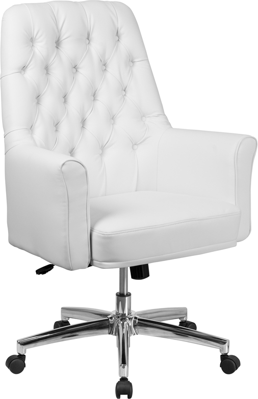 Wholesale Mid-Back Traditional Tufted White Leather Executive Swivel Office Chair with Arms