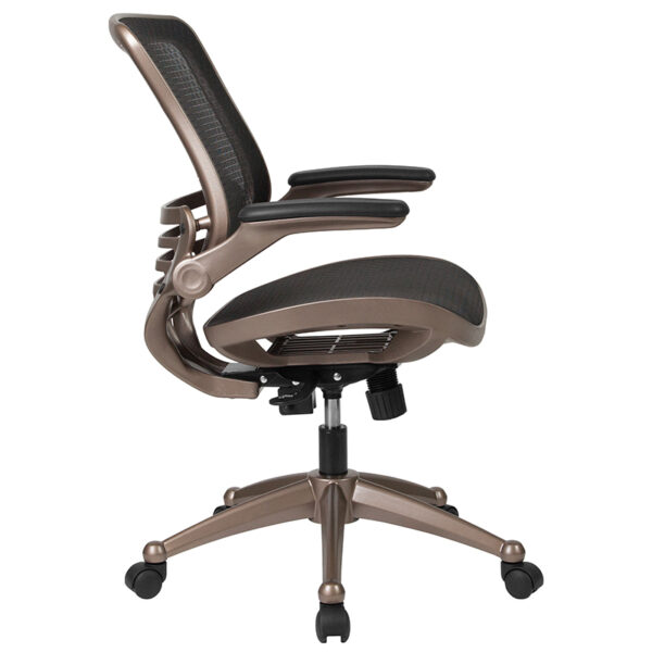 Lowest Price Mid-Back Transparent Black Mesh Executive Swivel Office Chair with Melrose Gold Frame and Flip-Up Arms