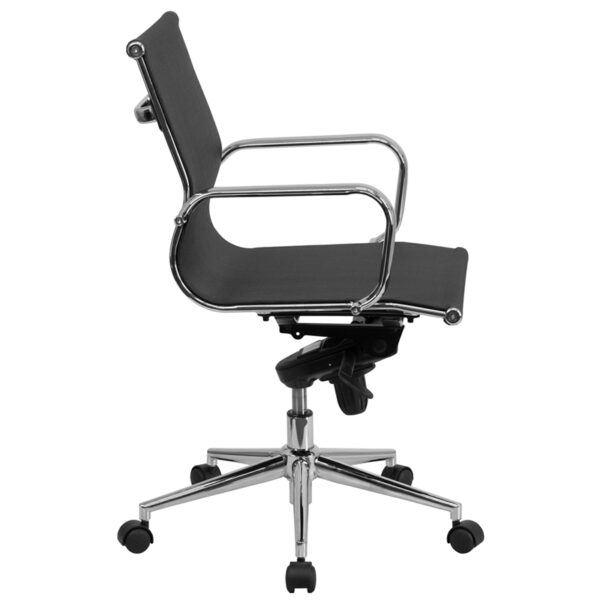 Lowest Price Mid-Back Transparent Black Mesh Executive Swivel Office Chair with Synchro-Tilt Mechanism and Arms