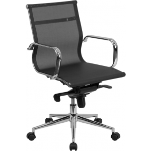 Wholesale Mid-Back Transparent Black Mesh Executive Swivel Office Chair with Synchro-Tilt Mechanism and Arms