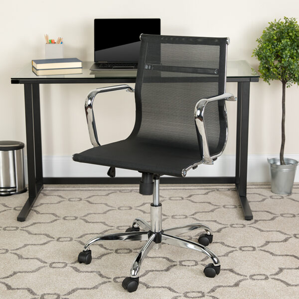 Lowest Price Mid-Back Transparent Black Mesh Mid-Century Modern Swivel Office Chair with Spring-Tilt Control and Arms