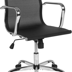Wholesale Mid-Back Transparent Black Mesh Mid-Century Modern Swivel Office Chair with Spring-Tilt Control and Arms