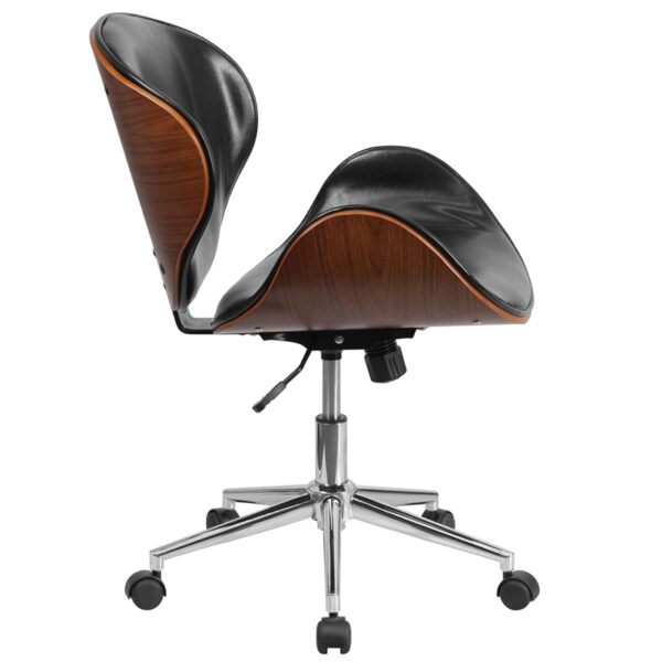 Lowest Price Mid-Back Walnut Wood Conference Office Chair in Black Leather