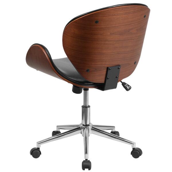 Contemporary Wood Office Chair Black/Walnut Mid-Back Chair