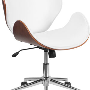 Wholesale Mid-Back Walnut Wood Conference Office Chair in White Leather