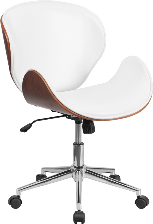 Wholesale Mid-Back Walnut Wood Conference Office Chair in White Leather
