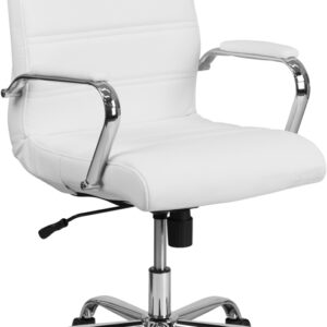 Wholesale Mid-Back White Leather Executive Swivel Office Chair with Chrome Base and Arms