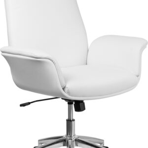 Wholesale Mid-Back White Leather Executive Swivel Office Chair with Flared Arms