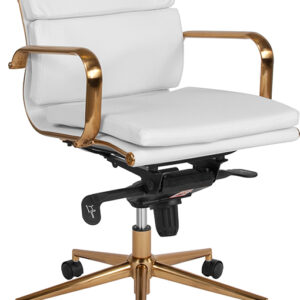 Wholesale Mid-Back White Leather Executive Swivel Office Chair with Gold Frame