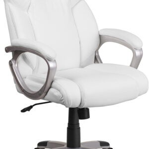 Wholesale Mid-Back White Leather Executive Swivel Office Chair with Padded Arms
