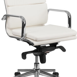 Wholesale Mid-Back White Leather Executive Swivel Office Chair with Synchro-Tilt Mechanism and Arms