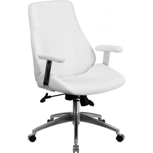 Wholesale Mid-Back White Leather Smooth Upholstered Executive Swivel Office Chair with Arms