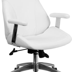 Wholesale Mid-Back White Leather Smooth Upholstered Executive Swivel Office Chair with Arms