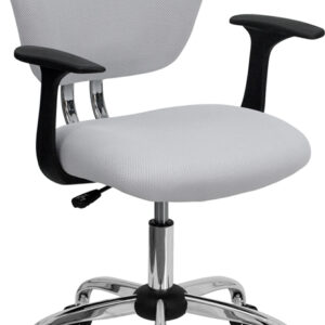 Wholesale Mid-Back White Mesh Padded Swivel Task Office Chair with Chrome Base and Arms