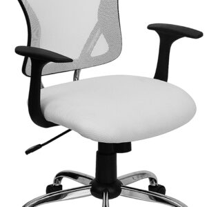 Wholesale Mid-Back White Mesh Swivel Task Office Chair with Chrome Base and Arms