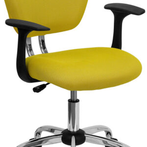 Wholesale Mid-Back Yellow Mesh Padded Swivel Task Office Chair with Chrome Base and Arms