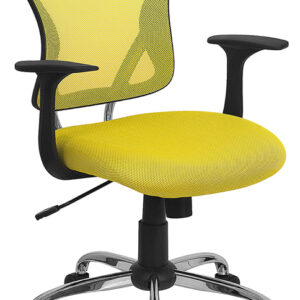 Wholesale Mid-Back Yellow Mesh Swivel Task Office Chair with Chrome Base and Arms